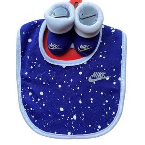Nike Baby Boy Booties and Bib Set - Blue And White - Sz 0-6 Months - 100% Cotton